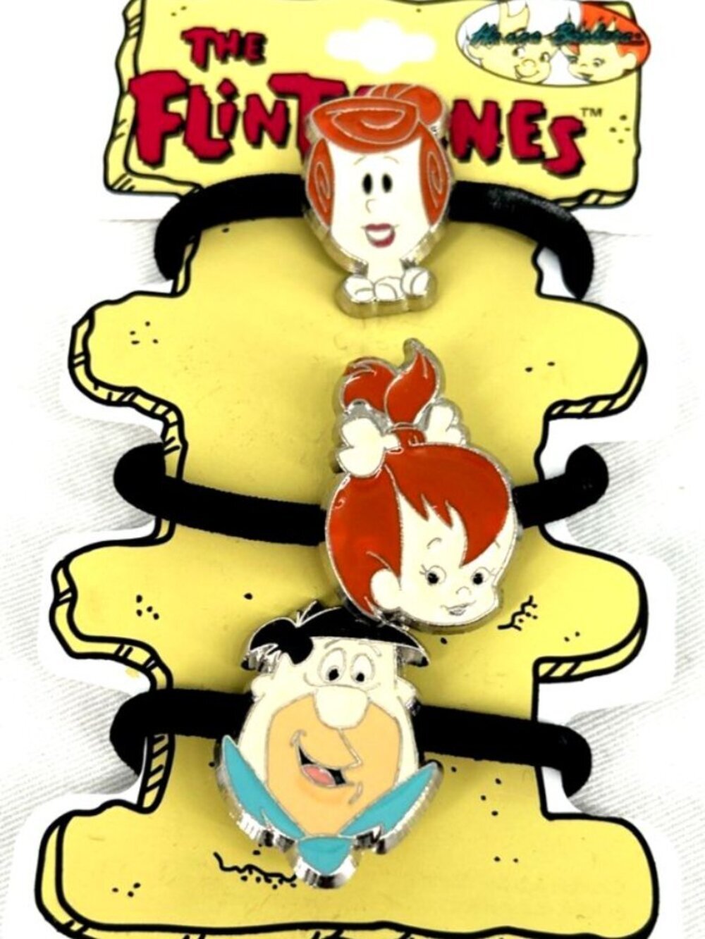 Flintstones Hair Ties Ponytail Holders Fred Wilma Pebbles Enamel 1994 NOS